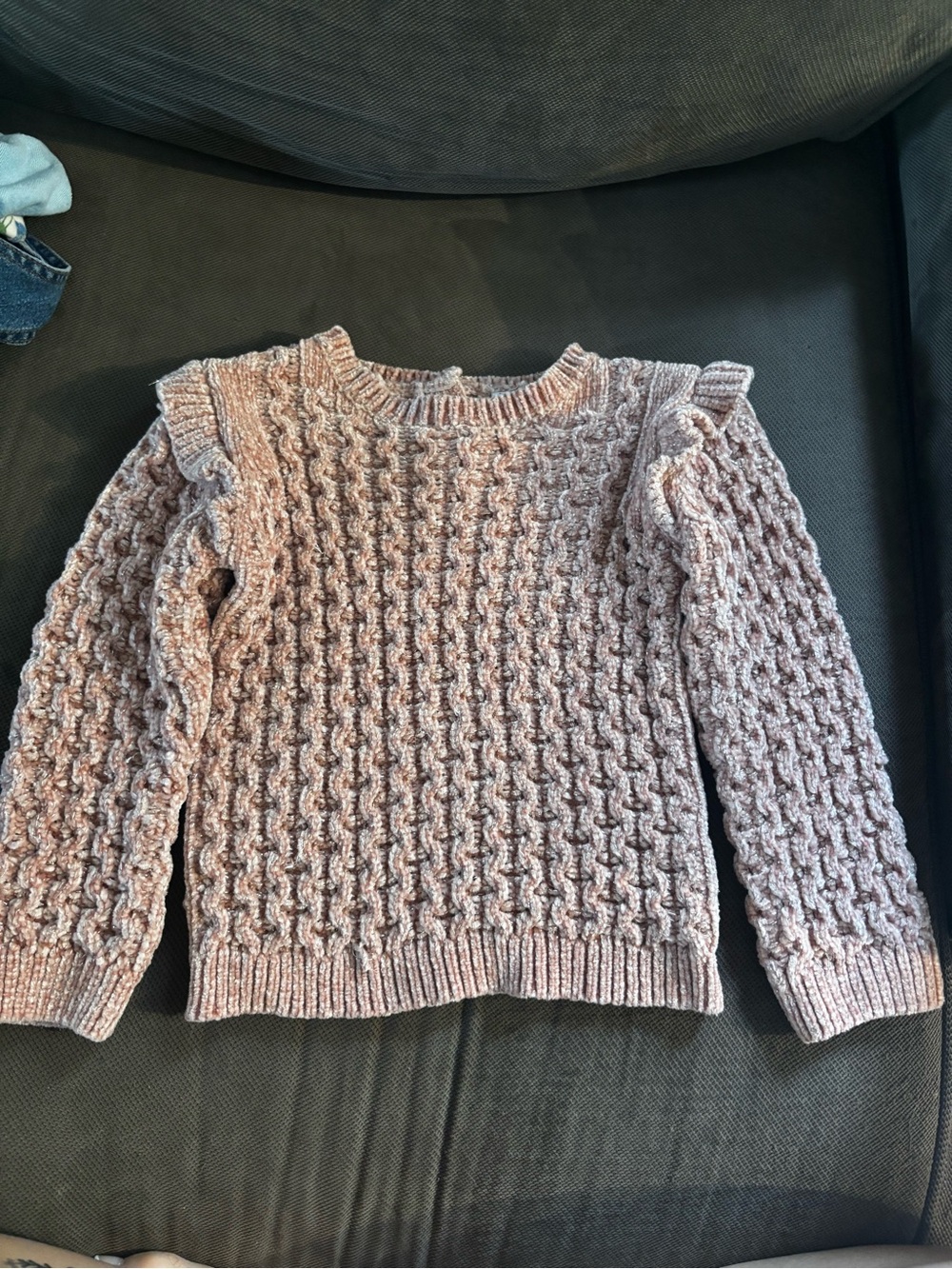 Girls' Chunky Tinsel Knit Sweater with Ruffle Shoulders - Dusty Pink